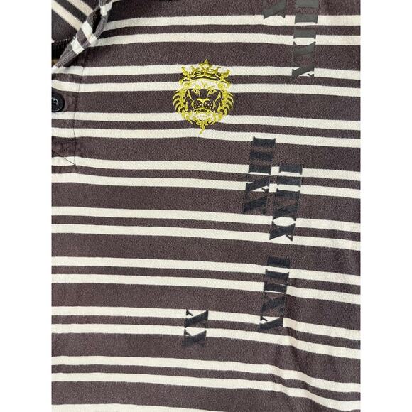 Nike LeBron James LB Polo Shirt Large Brown Striped Lion Crest XXIII Golf - Picture 11 of 12